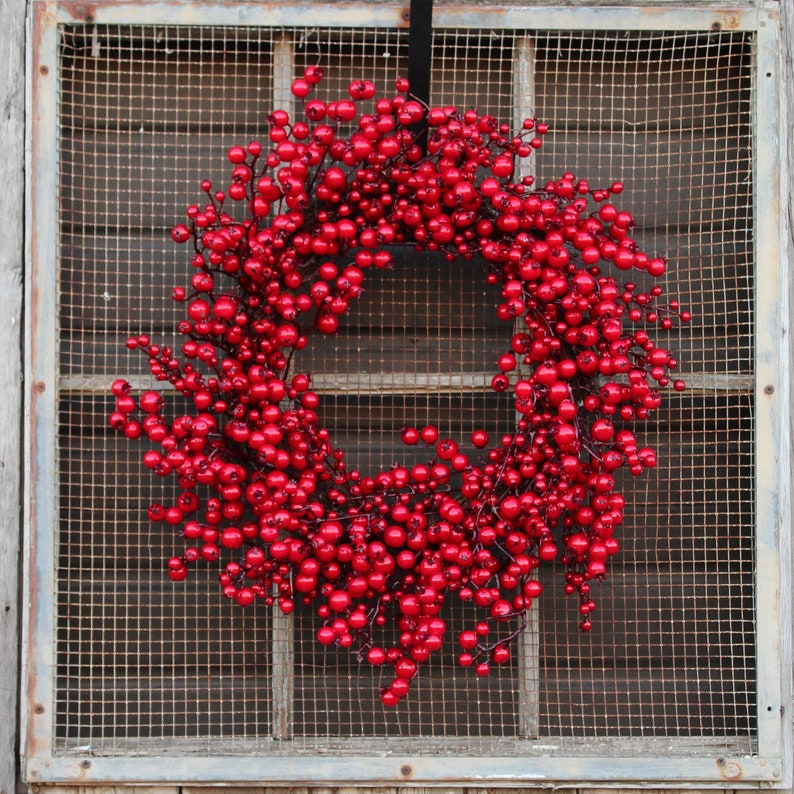 Waterproof Red Berry Front Door Christmas Wreath 24"